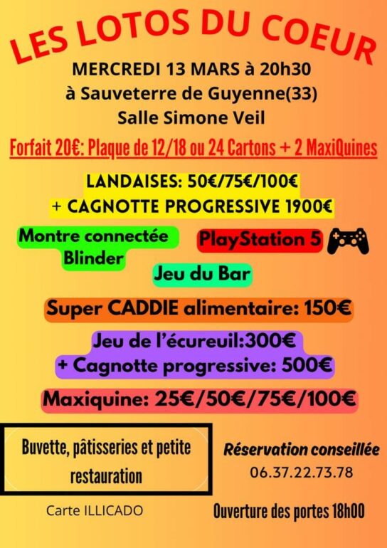 Le programme des lotos du Coeur à Sauveterre de Guyenne