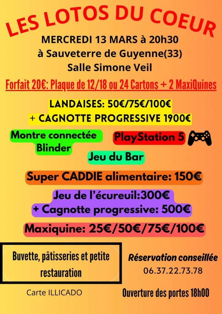 Le programme des lotos du Coeur à Sauveterre de Guyenne