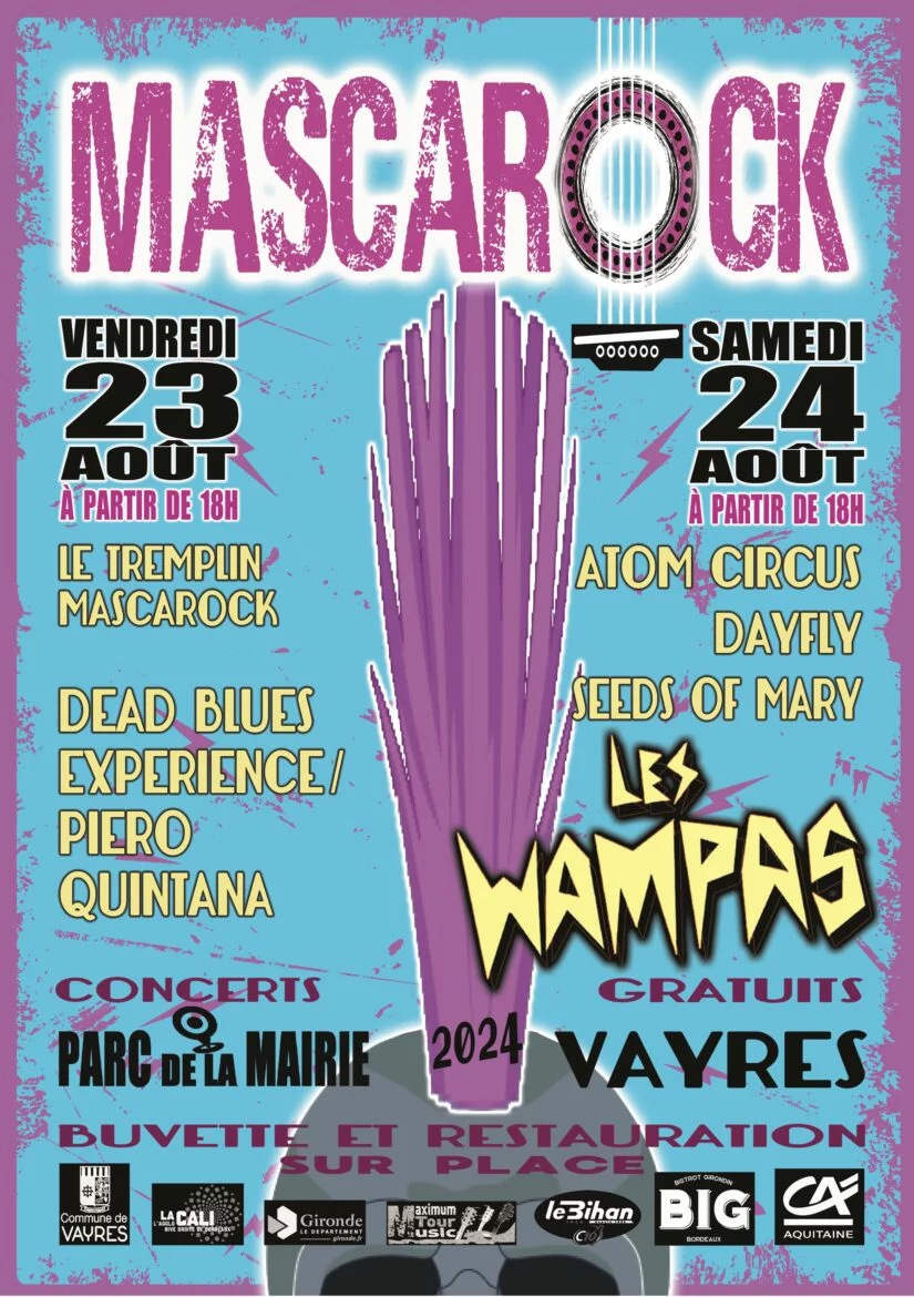 Festival, Mascarock, Vayres, Les Wampas, concert gratuit, musique, rock, tremplin, 23 et 24 août