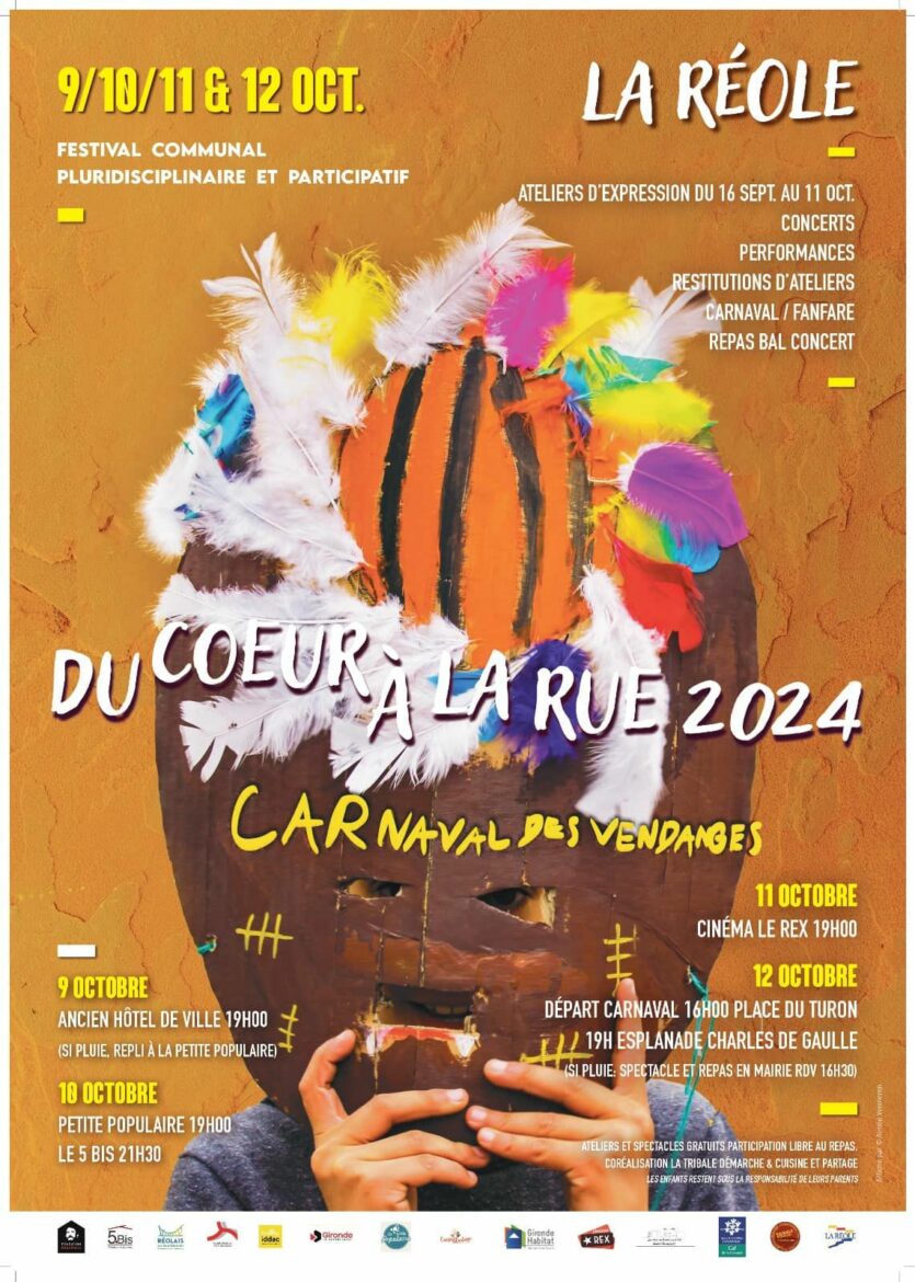 Participez au festival pluridisciplinaire et participatif Du Cœur à la Rue 2024 à La Réole du 9 au 12 octobre.