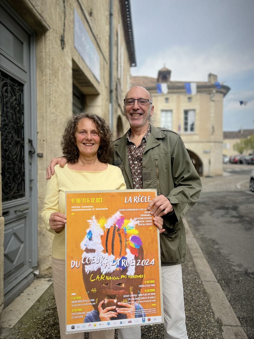 Du 9 au 12 octobre 2024, le festival participatif « Du Cœur à la Rue » revient à La Réole avec le thème du Carnaval des Vendanges. Quatre jours de concerts, spectacles et ateliers gratuits ouverts à tous.