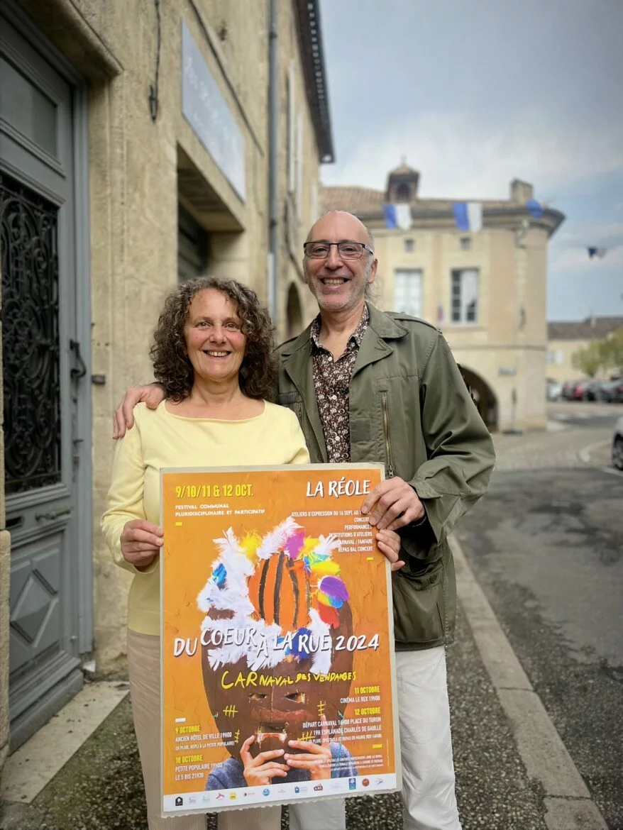 Du 9 au 12 octobre 2024, le festival participatif « Du Cœur à la Rue » revient à La Réole avec le thème du Carnaval des Vendanges. Quatre jours de concerts, spectacles et ateliers gratuits ouverts à tous.