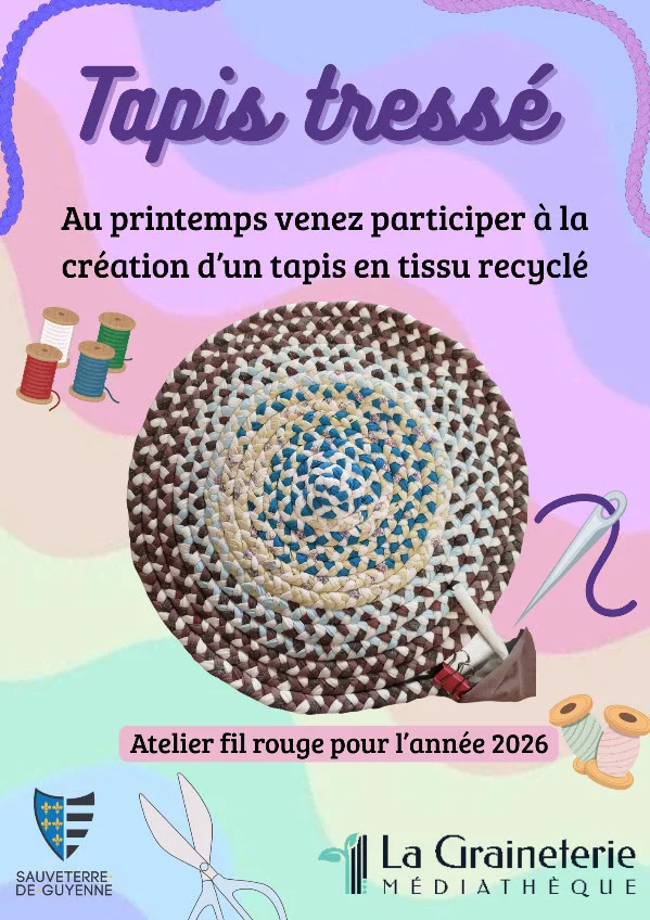La Graineterie Médiathèque de Sauveterre-de-Guyenne invite les habitants à créer ensemble un tapis tressé canadien en jersey recyclé tout au long de 2026.