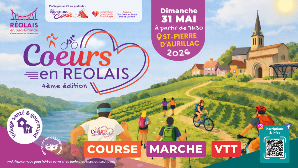 Cœurs en Réolais, Saint-Pierre-d'Aurillac, Entre-Deux-Mers, sport santé, fibromyalgie, Fédération Française de Cardiologie, Réolais, événement