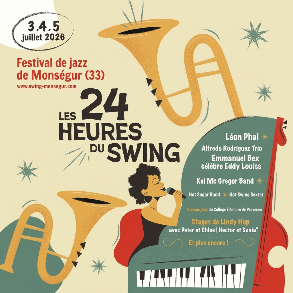 Concert de jazz sous la Halle historique de Monsegur pendant le festival des 24 heures du swing.