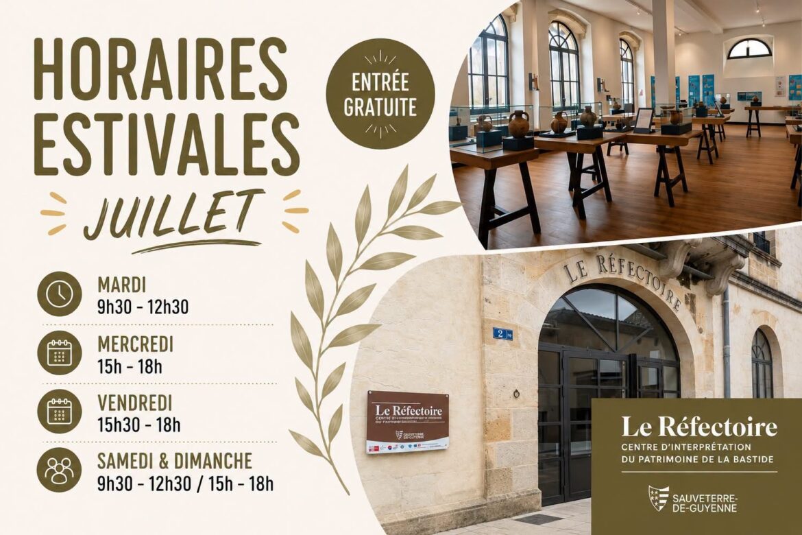 En juillet, le centre d’interprétation du patrimoine Le Réfectoire ouvre gratuitement ses portes à Sauveterre-de-Guyenne. Horaires estivaux et infos pratiques.