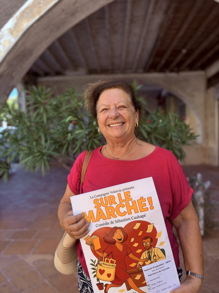 Affiche de la comédie Sur le marché ! par la Compagnie Volancia, le vendredi 18 septembre à 20 h 30, salle Saint-Romain à Sauveterre-de-Guyenne