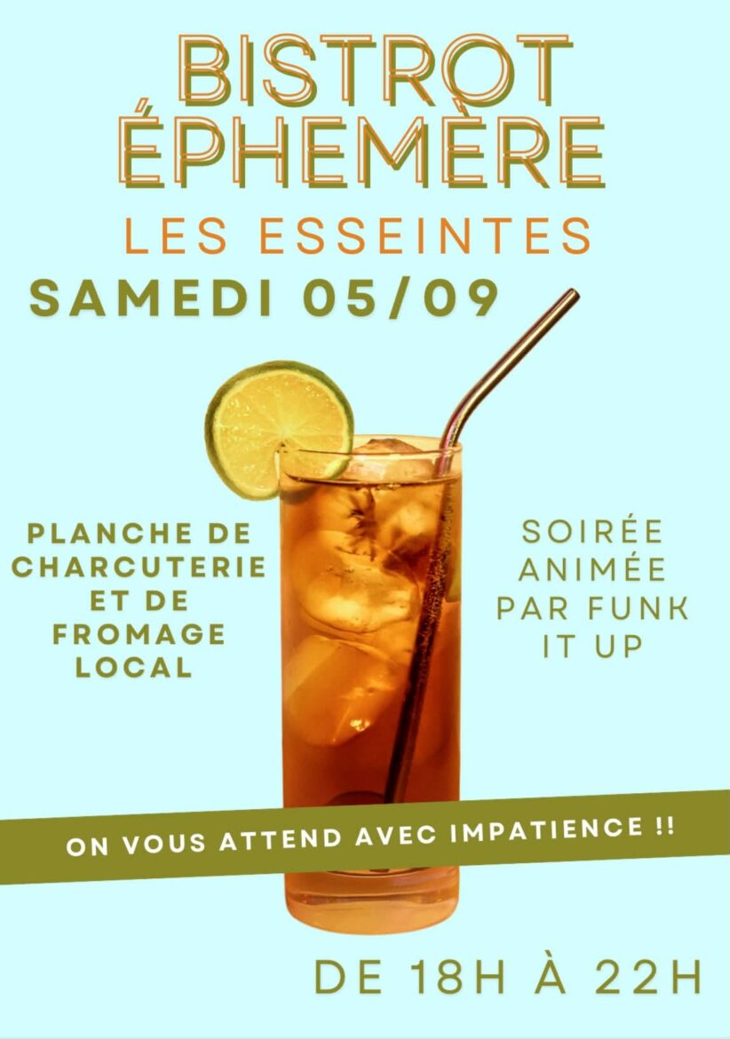 Les Amis des Esseintes organisent un bistrot éphémère samedi 5 septembre sous la halle du village : planchas de produits locaux et groupe funk Funky Tape.