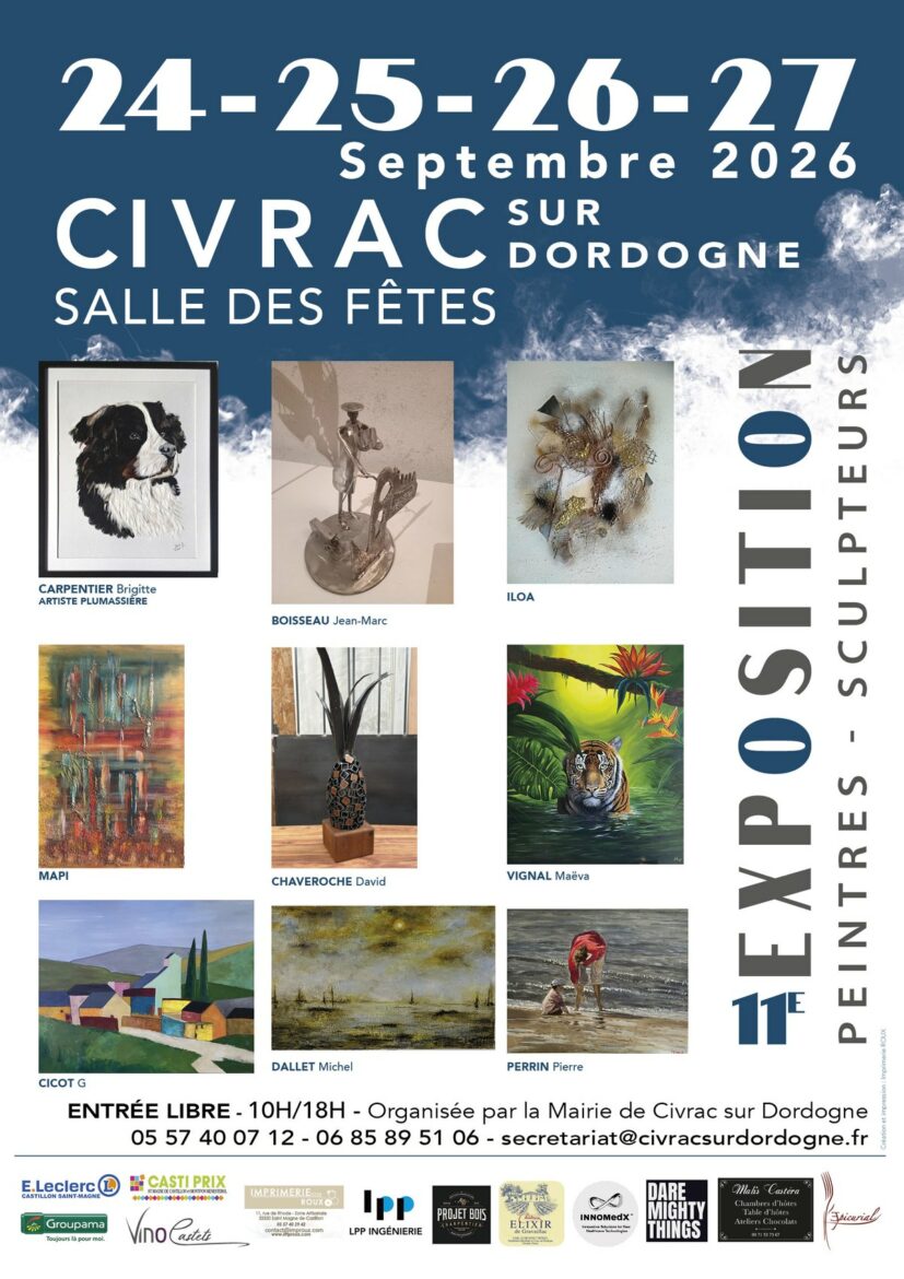 Affiche de la 11e exposition de peintres et sculpteurs de Civrac-sur-Dordogne, du 24 au 27 septembre 2026
