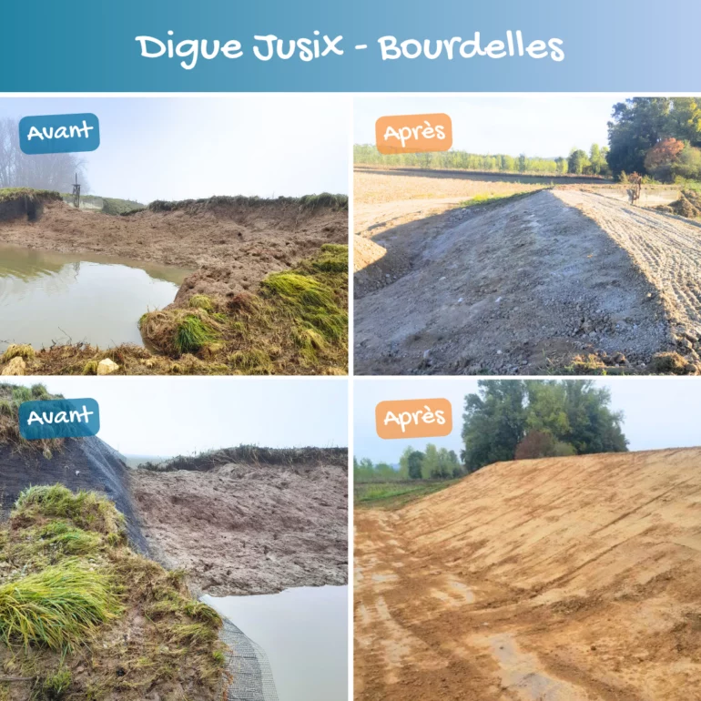 Digue Jusix-Bourdelles, les réparations après les inondations de février 2026